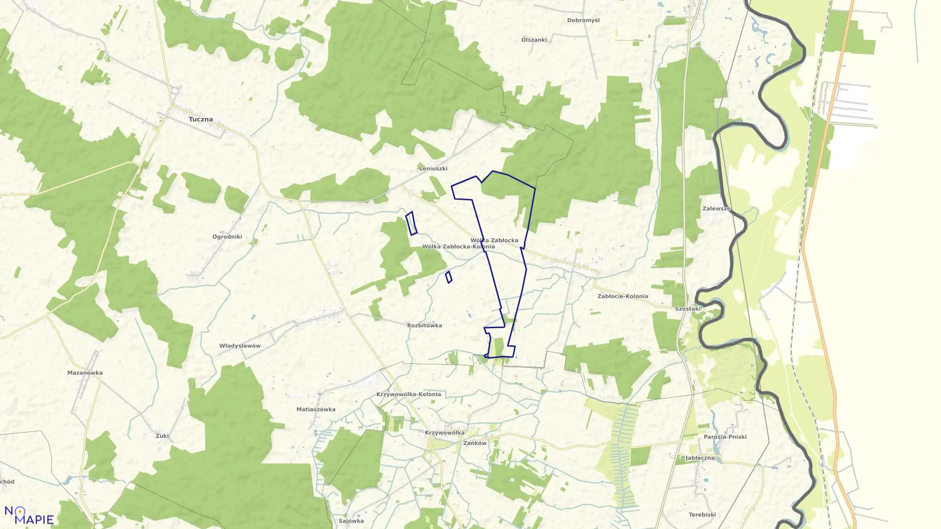 Mapa obrębu WÓLKA ZABŁOCKA w gminie Tuczna